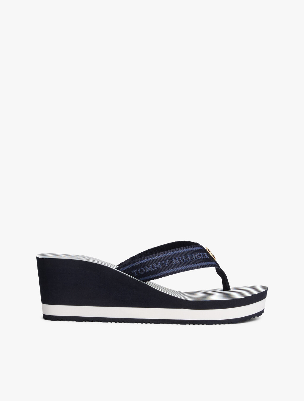 Stripe Logo Webbing Wedge Flip-Flops, Space Blue, hi-res