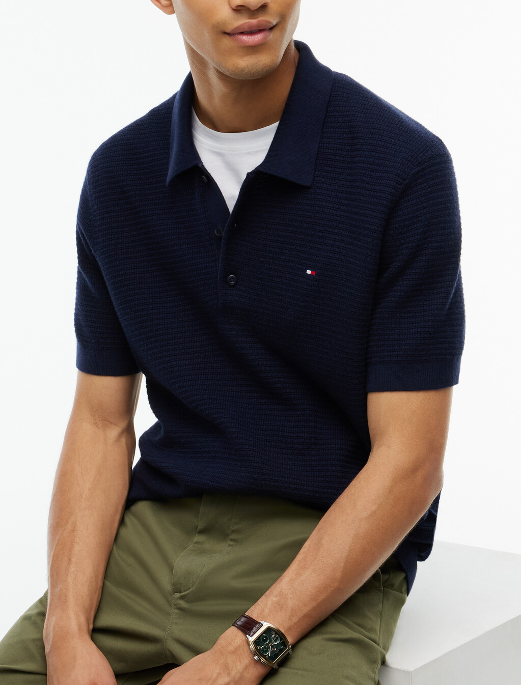 標準版型山羊絨混紡 Polo 衫, Navy Blue, hi-res