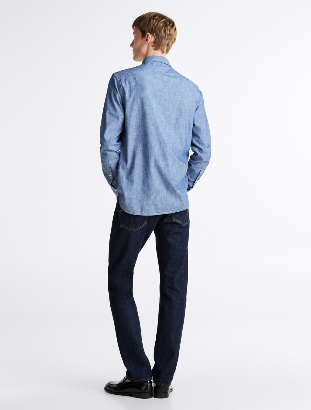 Regular Fit Chambray Shirt, Indigo, hi-res