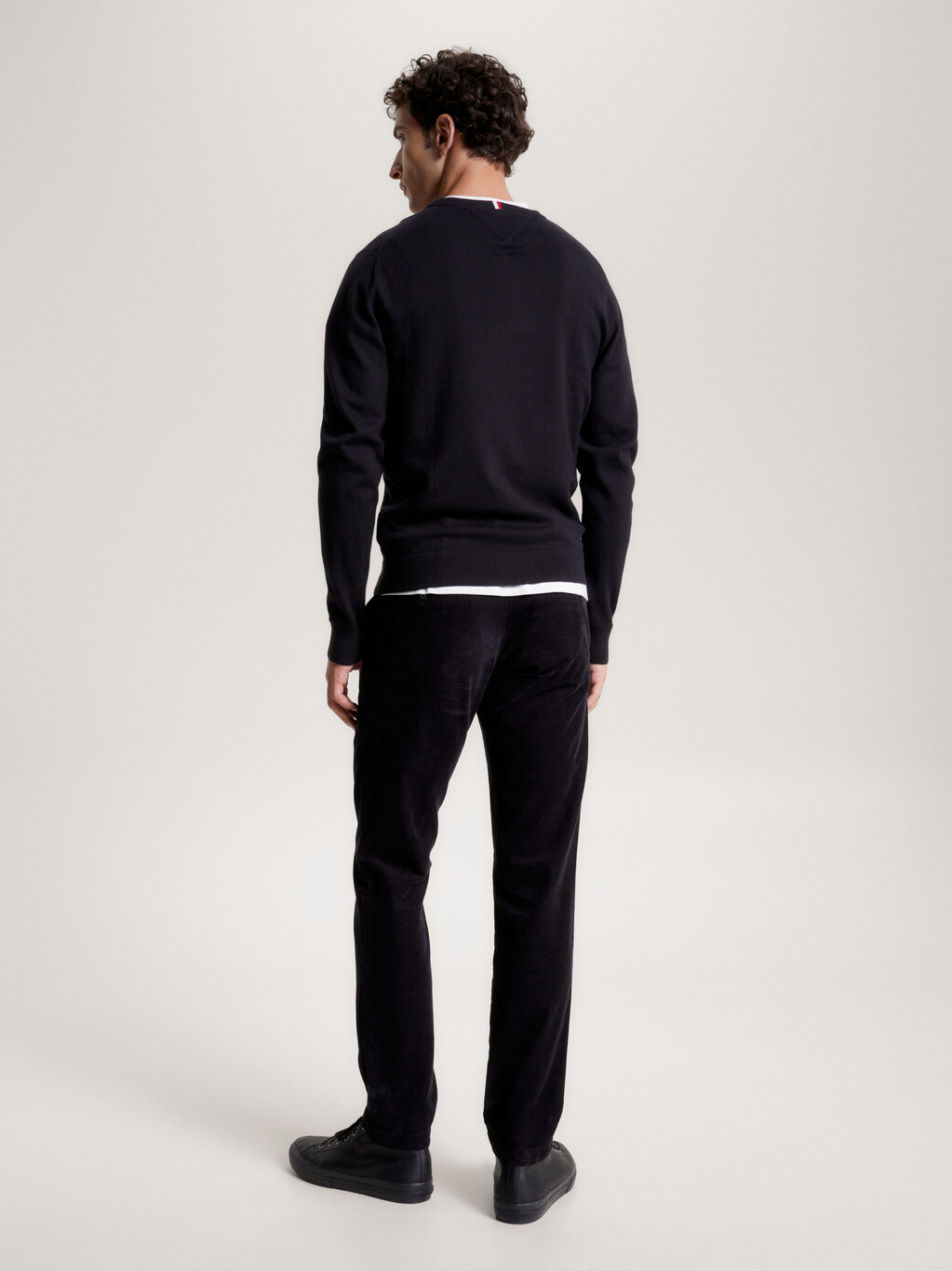 Cotton Cashmere V-Neck Jumper, Black, hi-res