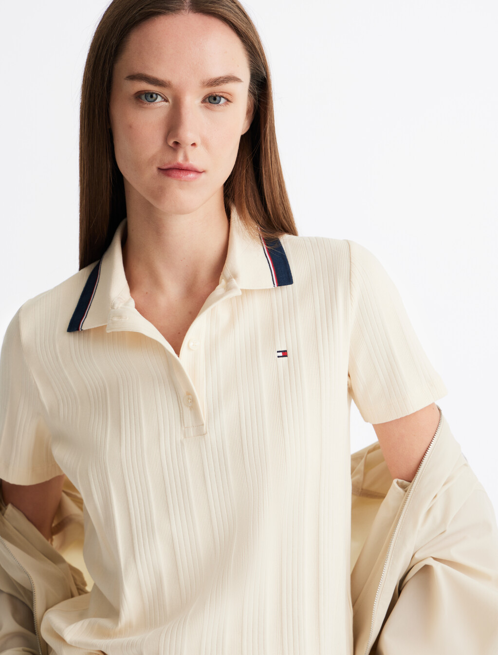 Rib Knit Tipped Polo, Calico, hi-res