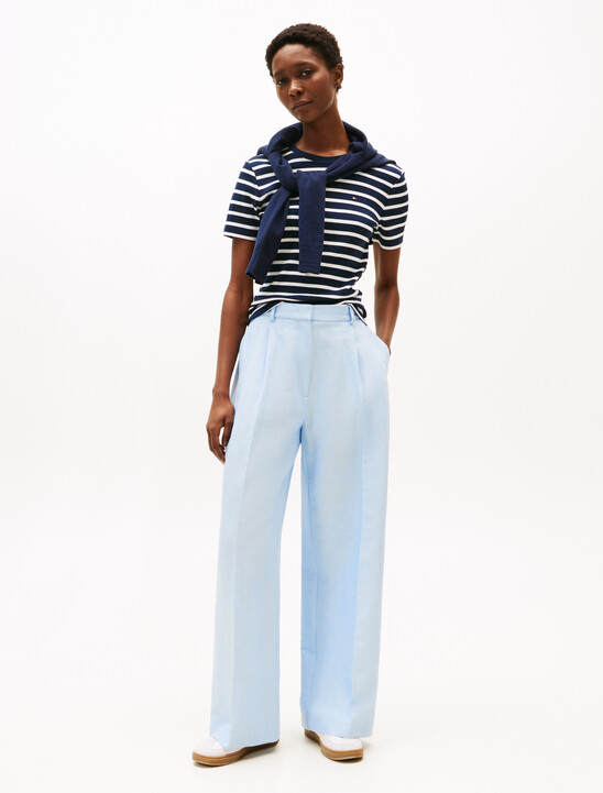 Flag Embroidery Ribbed Slim T-Shirt