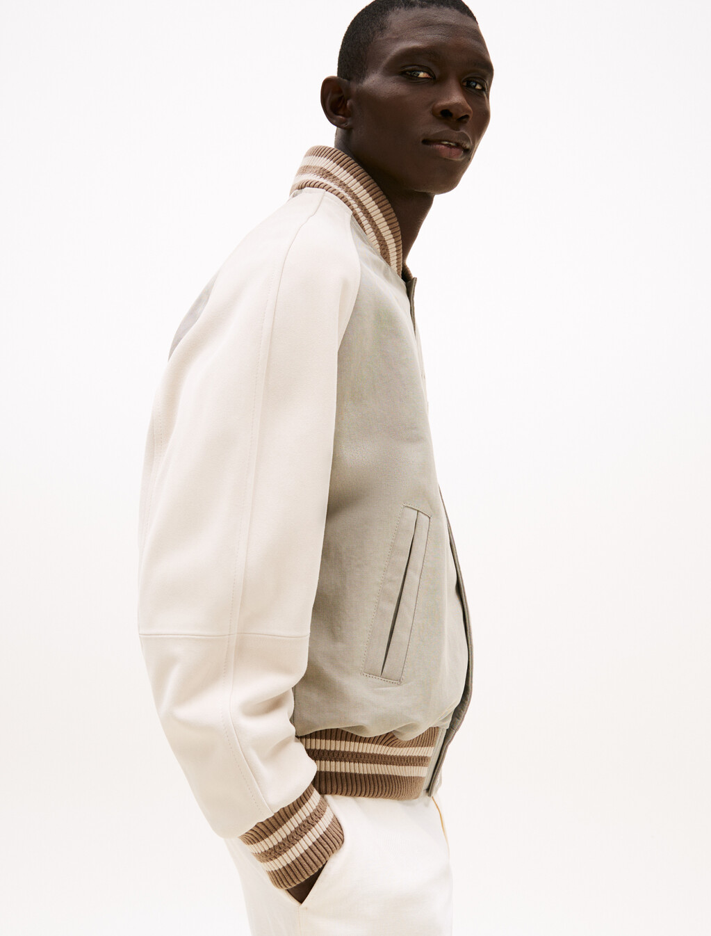 Suede Varsity Bomber Jacket, Sandalwood, hi-res