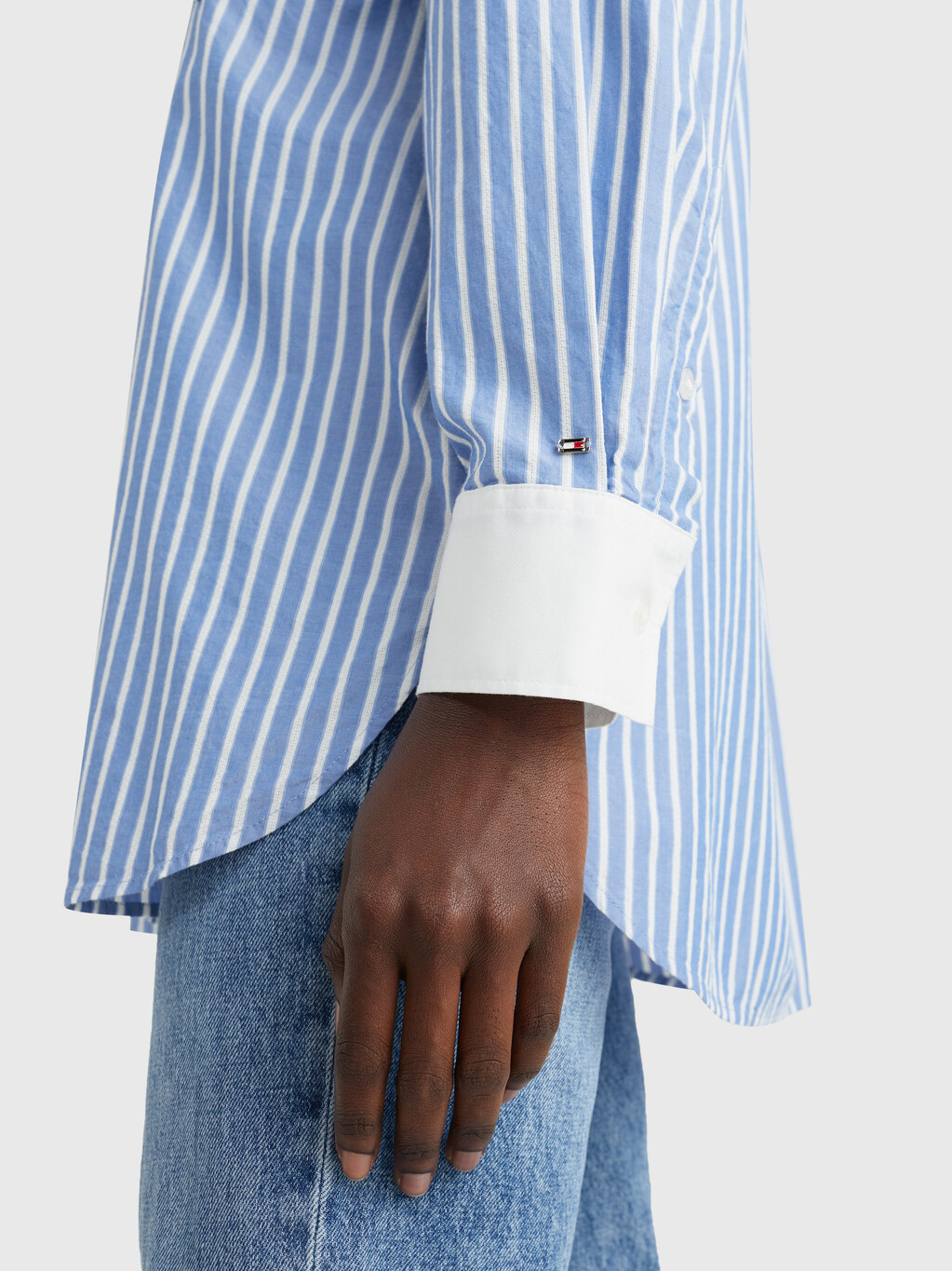 VERTICAL STRIPE OVERSIZED FIT SHIRT, Prep Shirt Stripe /Blue White, hi-res
