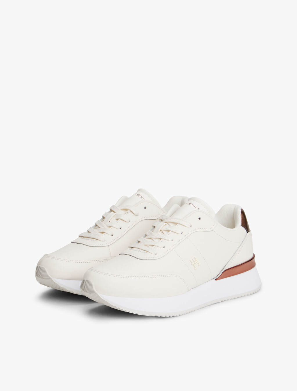 Leather Fine Cleat Chunky Trainers, Ancient White, hi-res