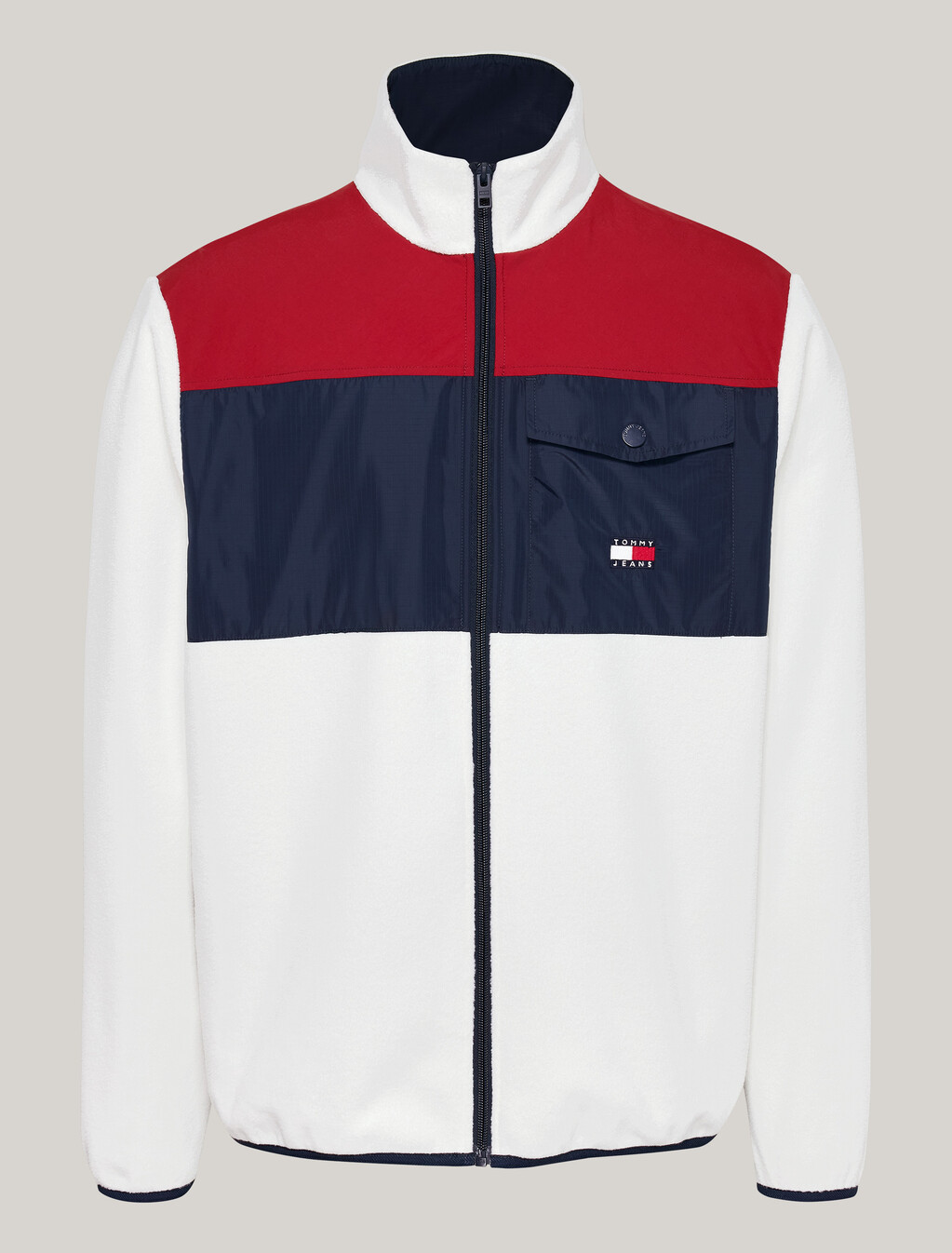 拼色抓絨寬鬆運動外套, Regatta Red / Dark Night Navy, hi-res