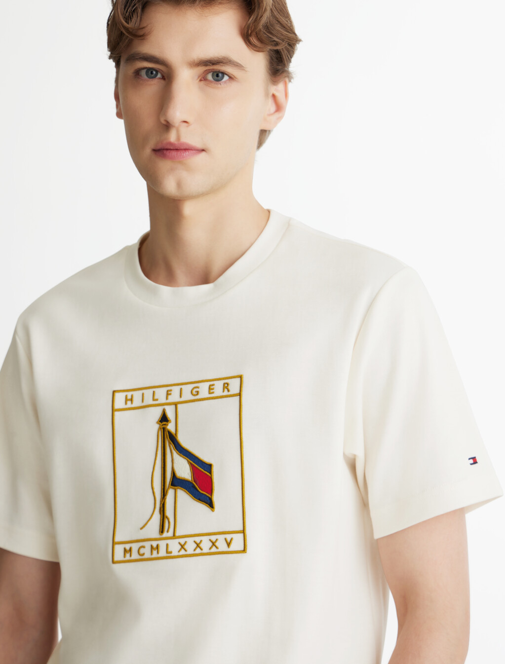 Flag Icon Embroidery Interlock T-Shirt, Ivory Petal, hi-res