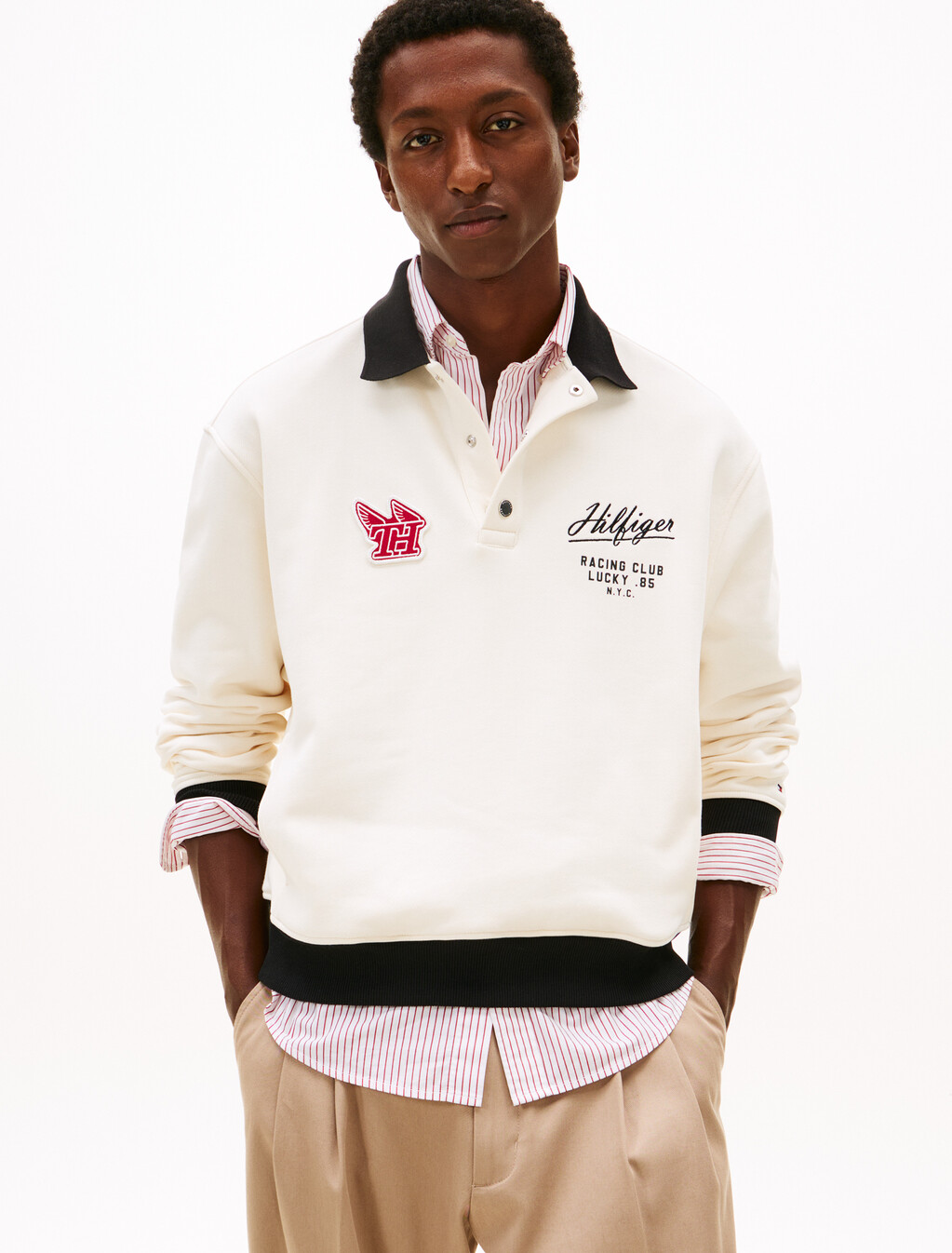 Logo Appliqu&eacute; Rugby Collar Sweatshirt, Ivory Petal, hi-res