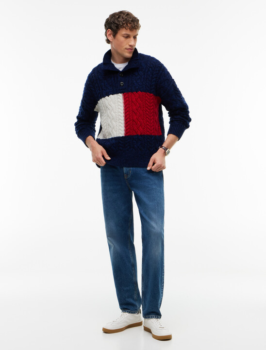 Wool Blend Button Mock Neck Jumper