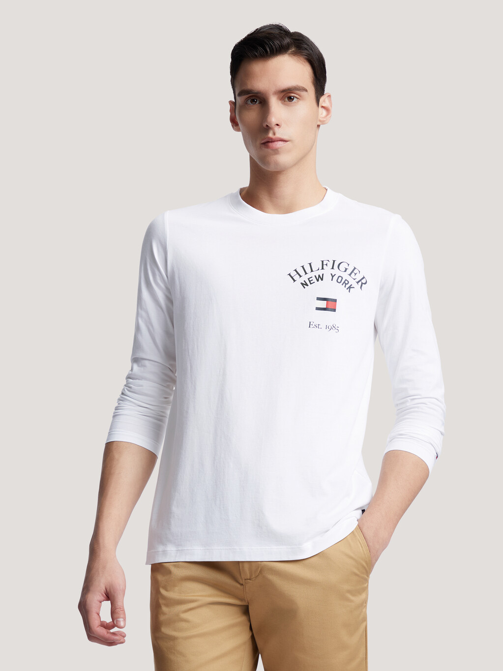 Established Signature Long Sleeve T-Shirt, White, hi-res