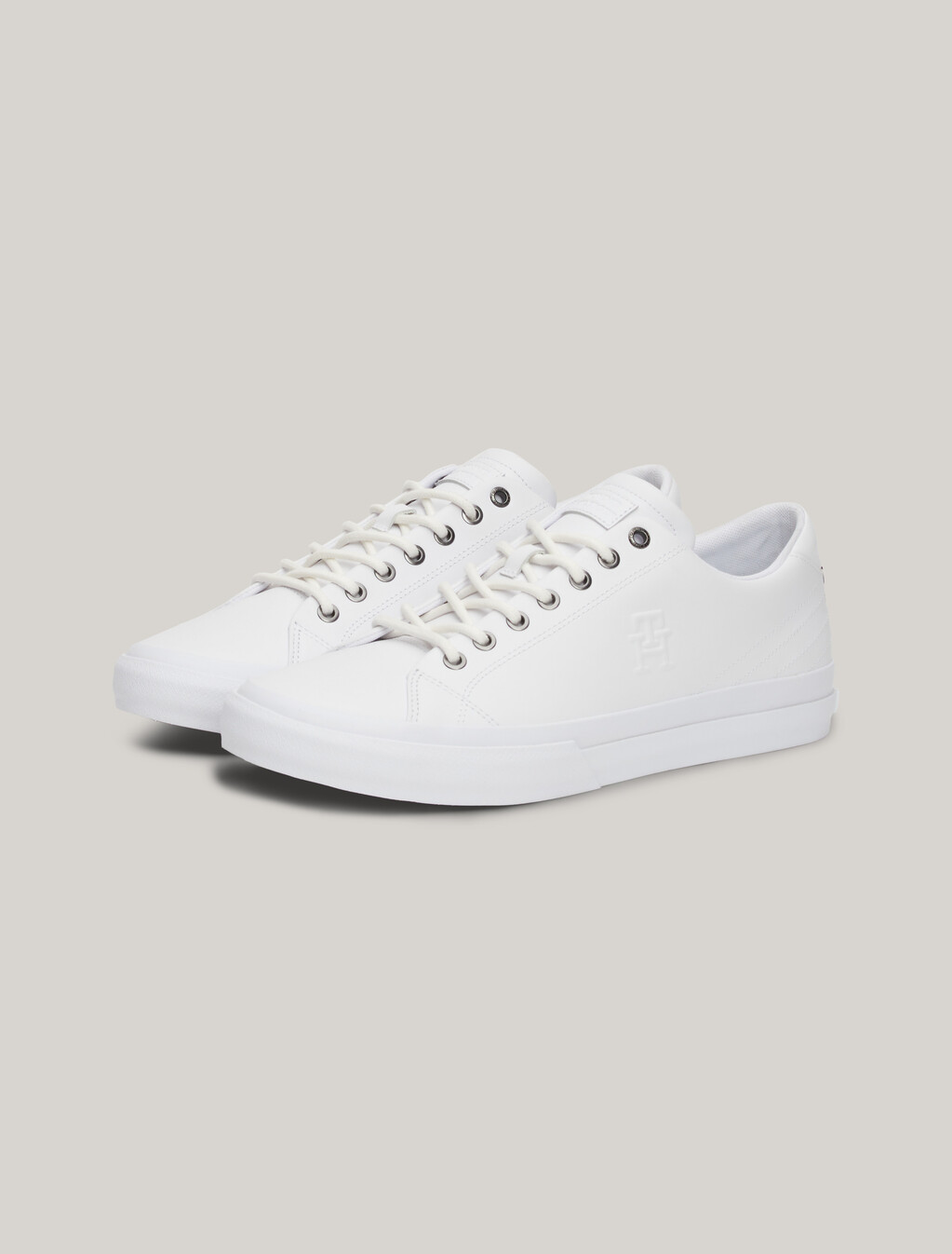 TH Monogram Embossed Leather Trainers, White, hi-res