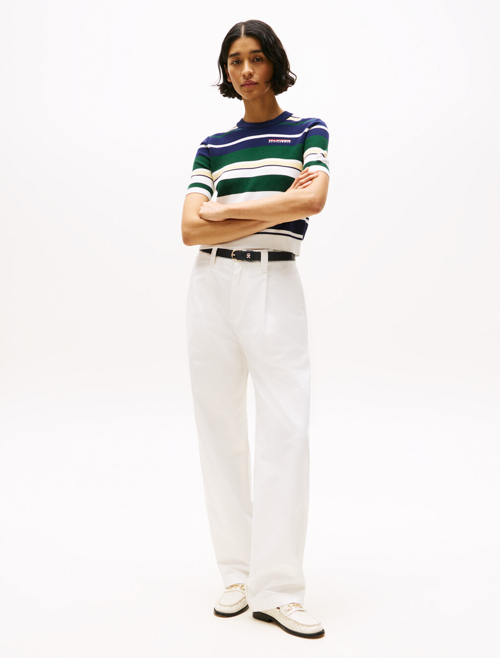 Hilfiger Sailing Cropped Short Sleeve Jumper, Yale Navy / Multi, hi-res