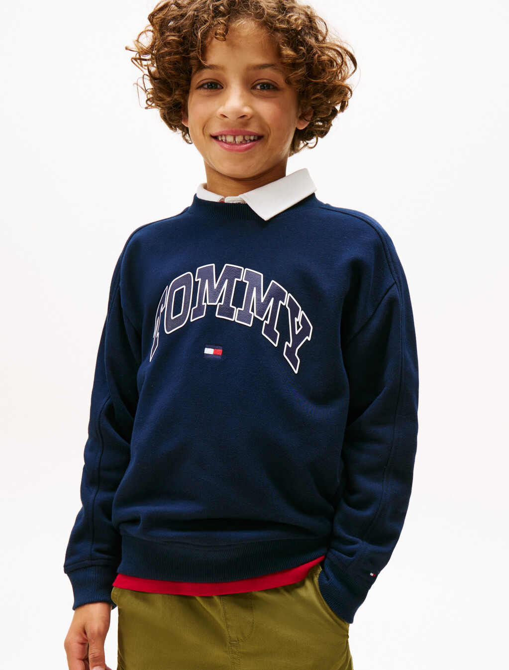 Varsity Logo Print Crew Neck Sweatshirt, Dark Night Navy, hi-res