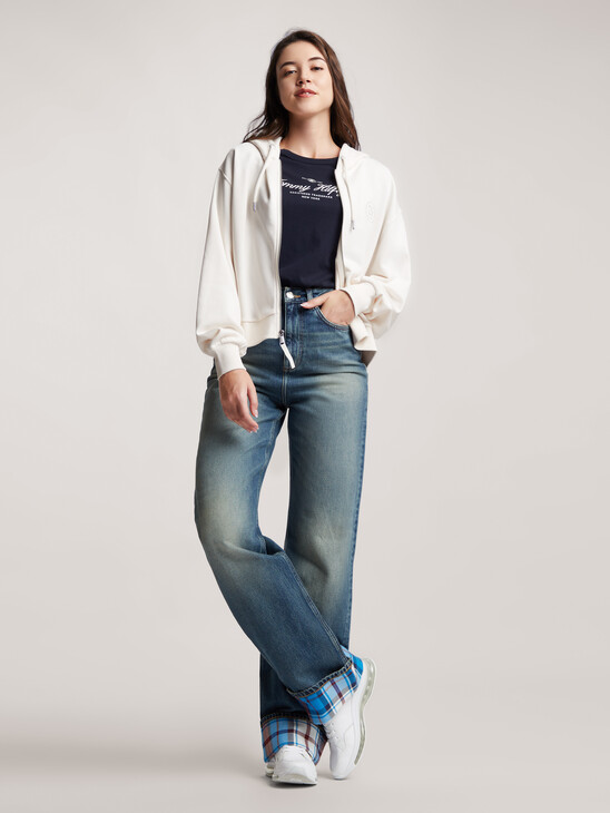 TH Monorgam Cropped Zip Up Hoodie