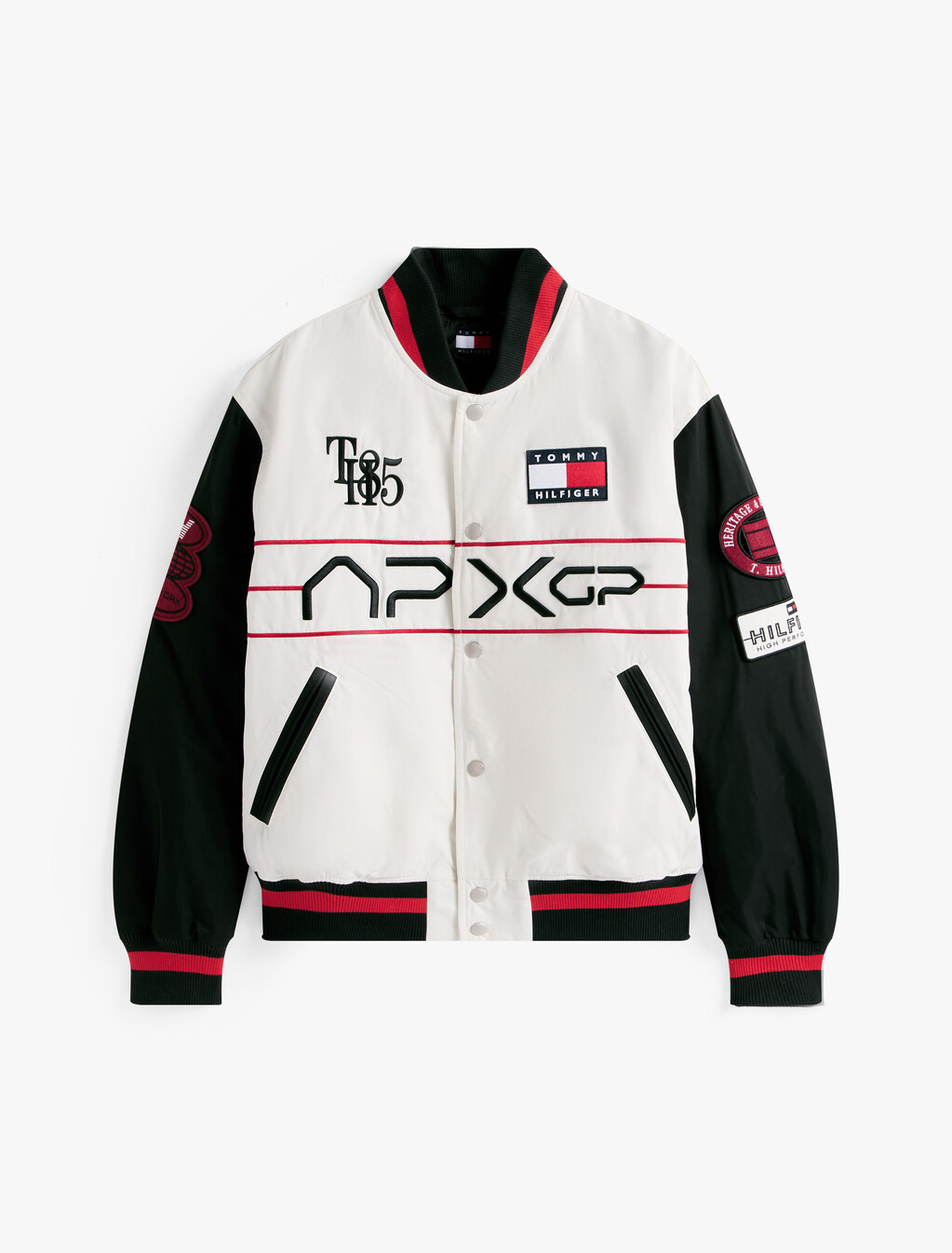 APXGP 系列緞面方版棒球外套, White/Red/Black, hi-res
