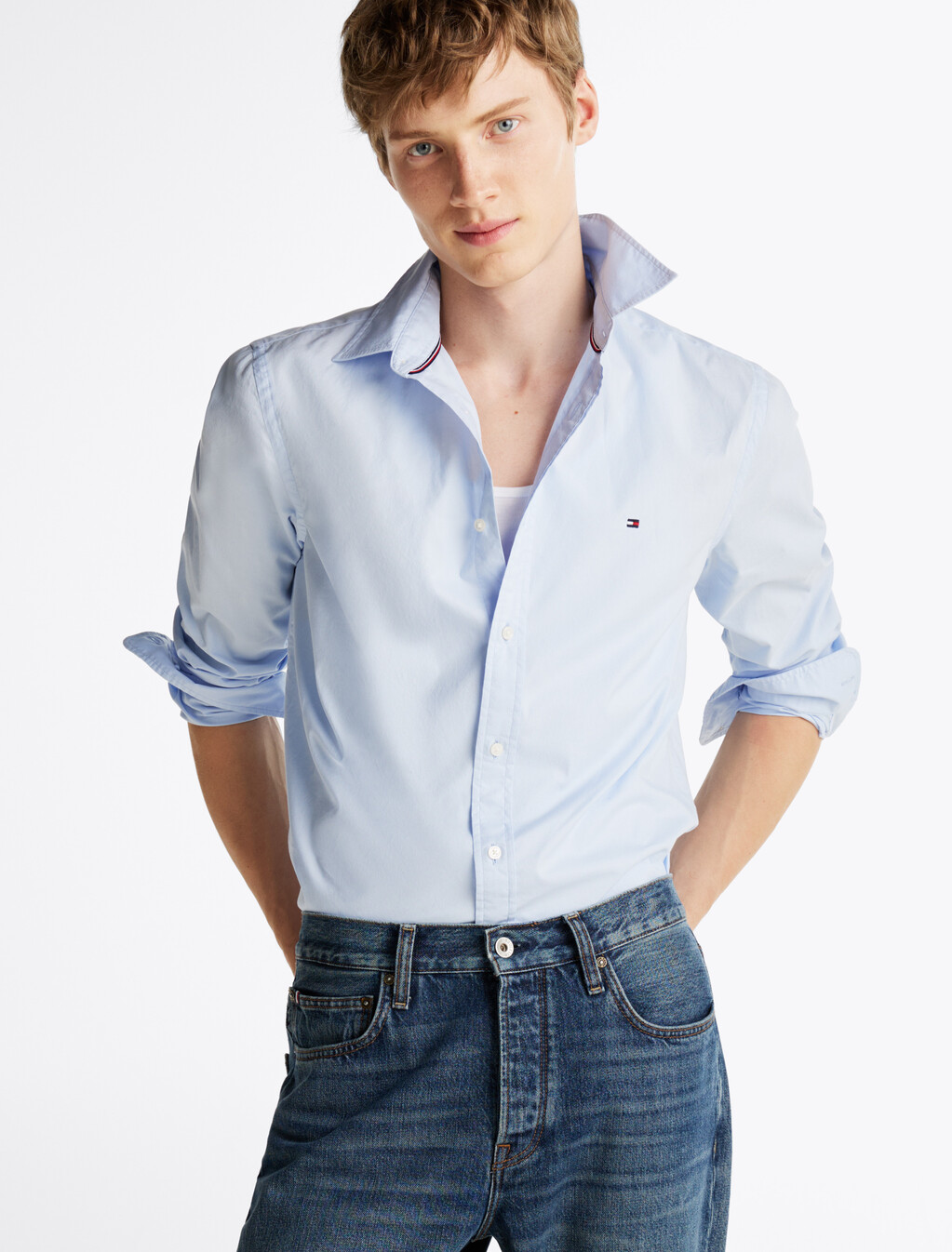 TH Flex Slim Fit Poplin Shirt, Sweet Blue, hi-res