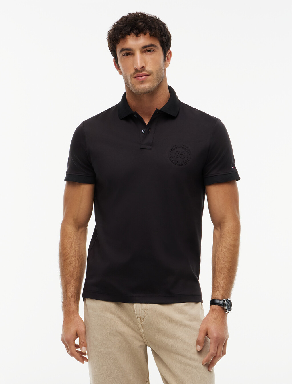 Regular Fit Interlock Knit Polo Shirt, Black, hi-res