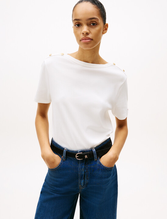 Stripe Boat Neck Relaxed T-Shirt