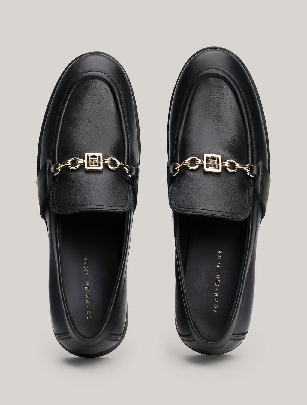 Chain Detail Leather Loafers, Black, hi-res