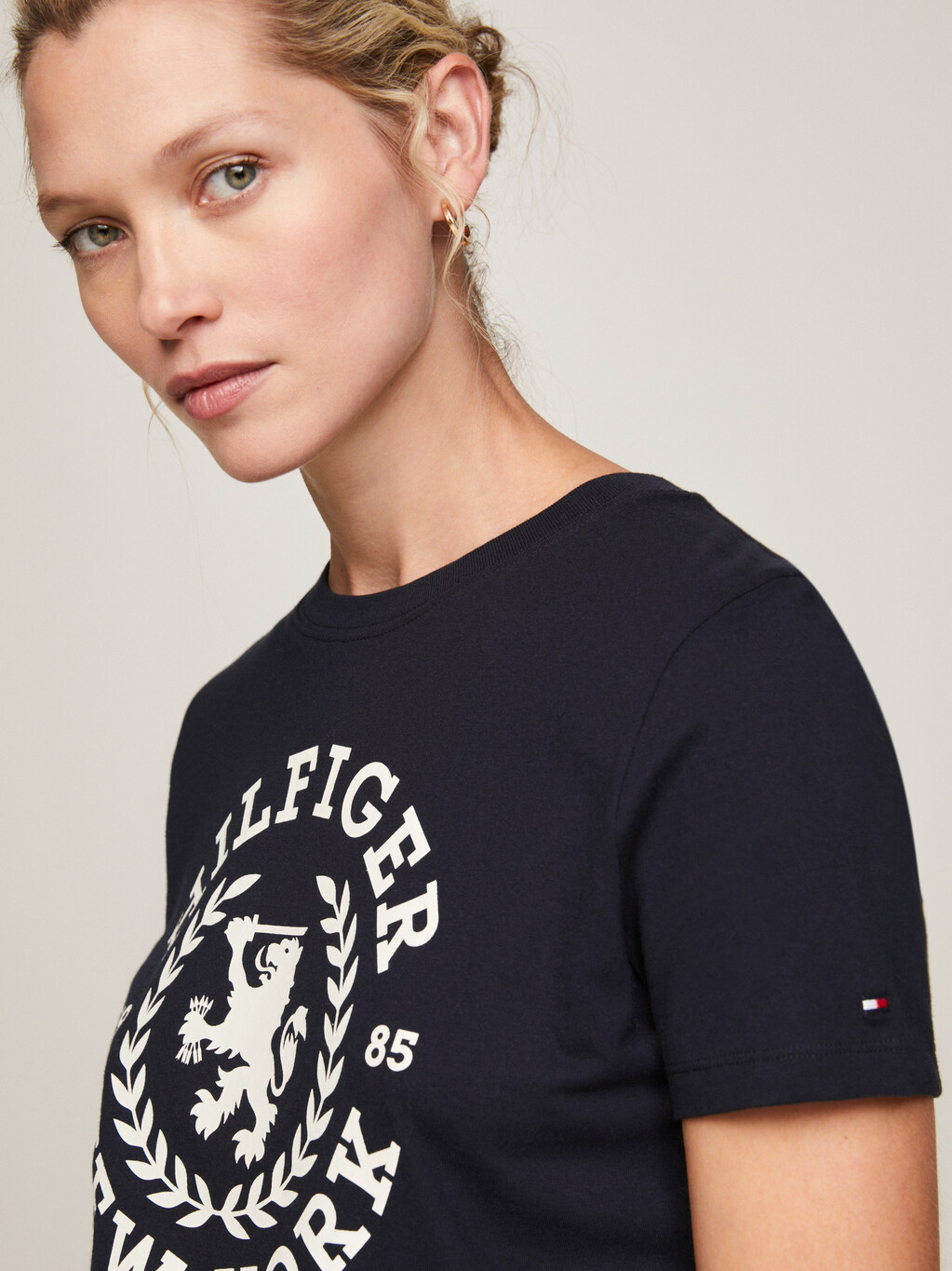 Crew Neck Crest Embroidery T-Shirt, Desert Sky, hi-res