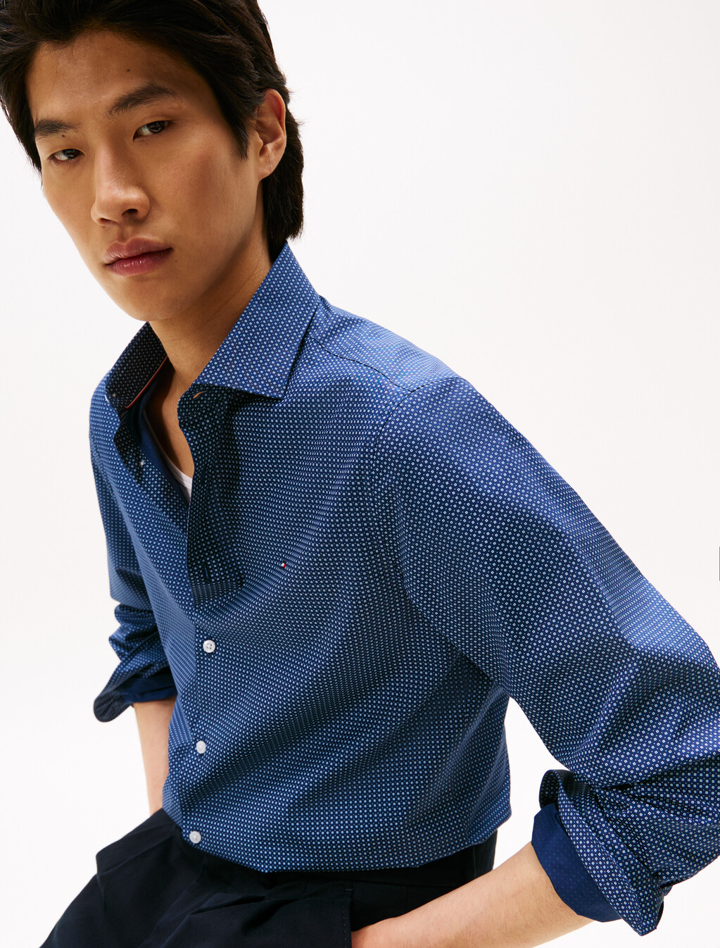 Micro Print Slim Shirt, Sport Navy / Allover, hi-res