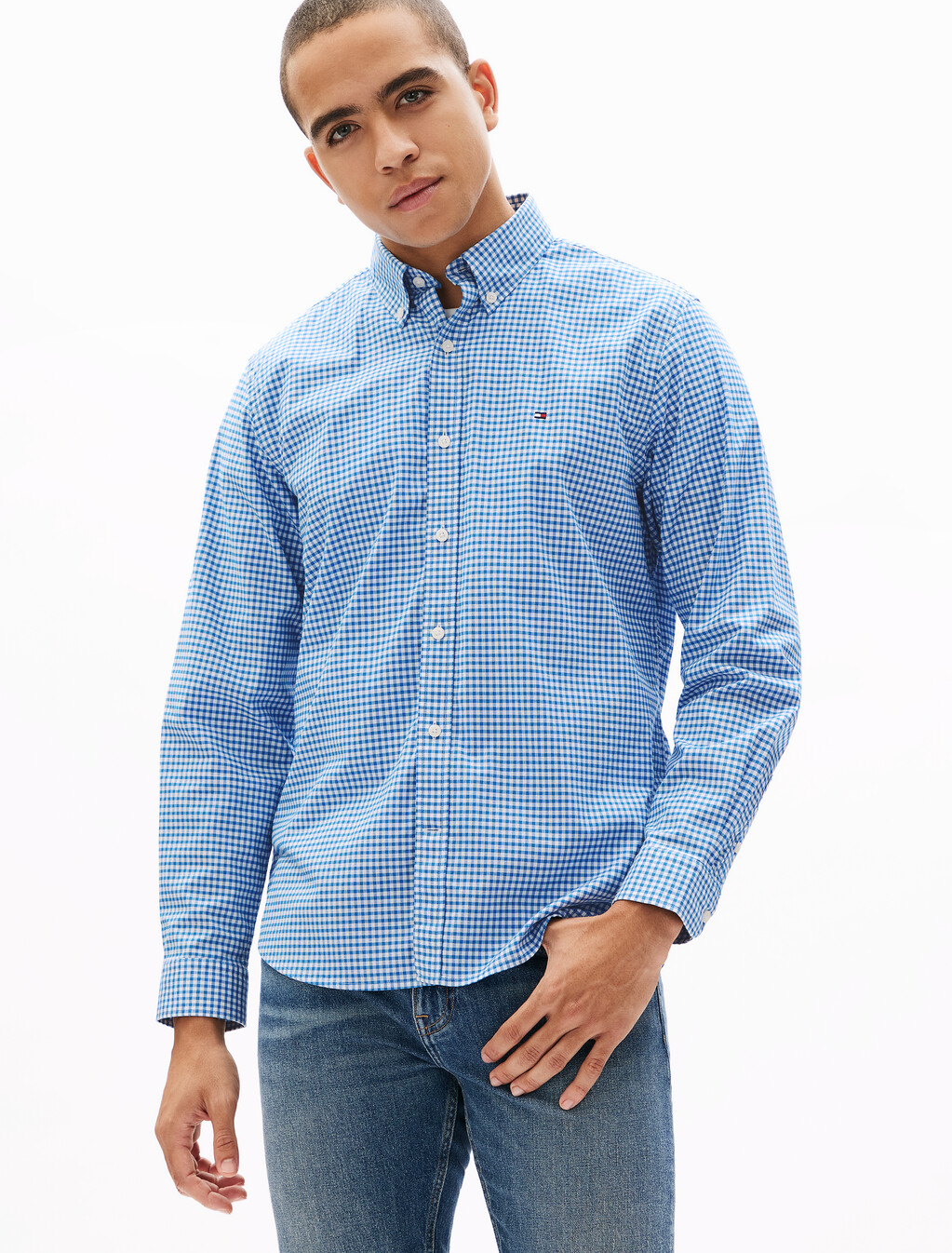 輕盈牛津格紋襯衫, Shirt Blue / Optic White, hi-res