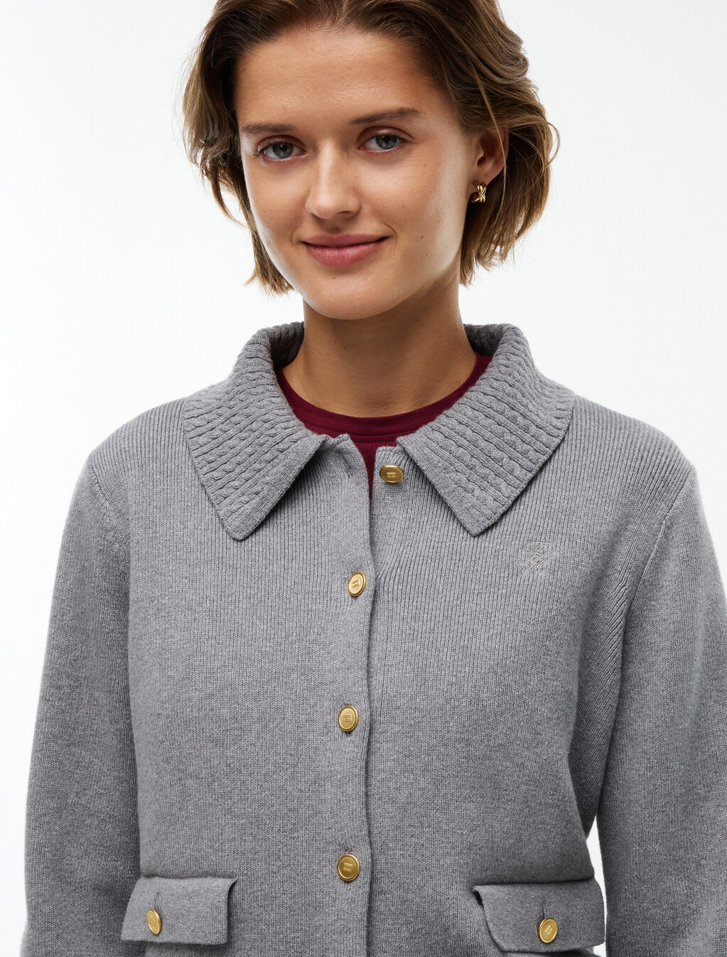 Gold-Tone Button Jacket With Wool, Medium Grey Heather, hi-res