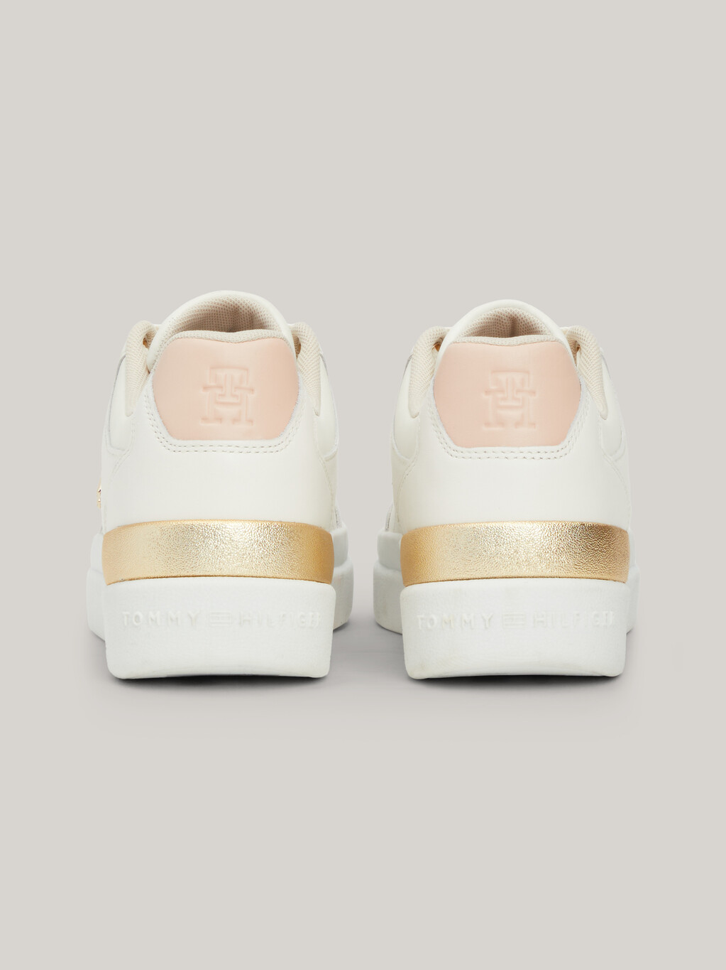 TH Monogram Metallic Leather Court Trainers, Ancient White, hi-res