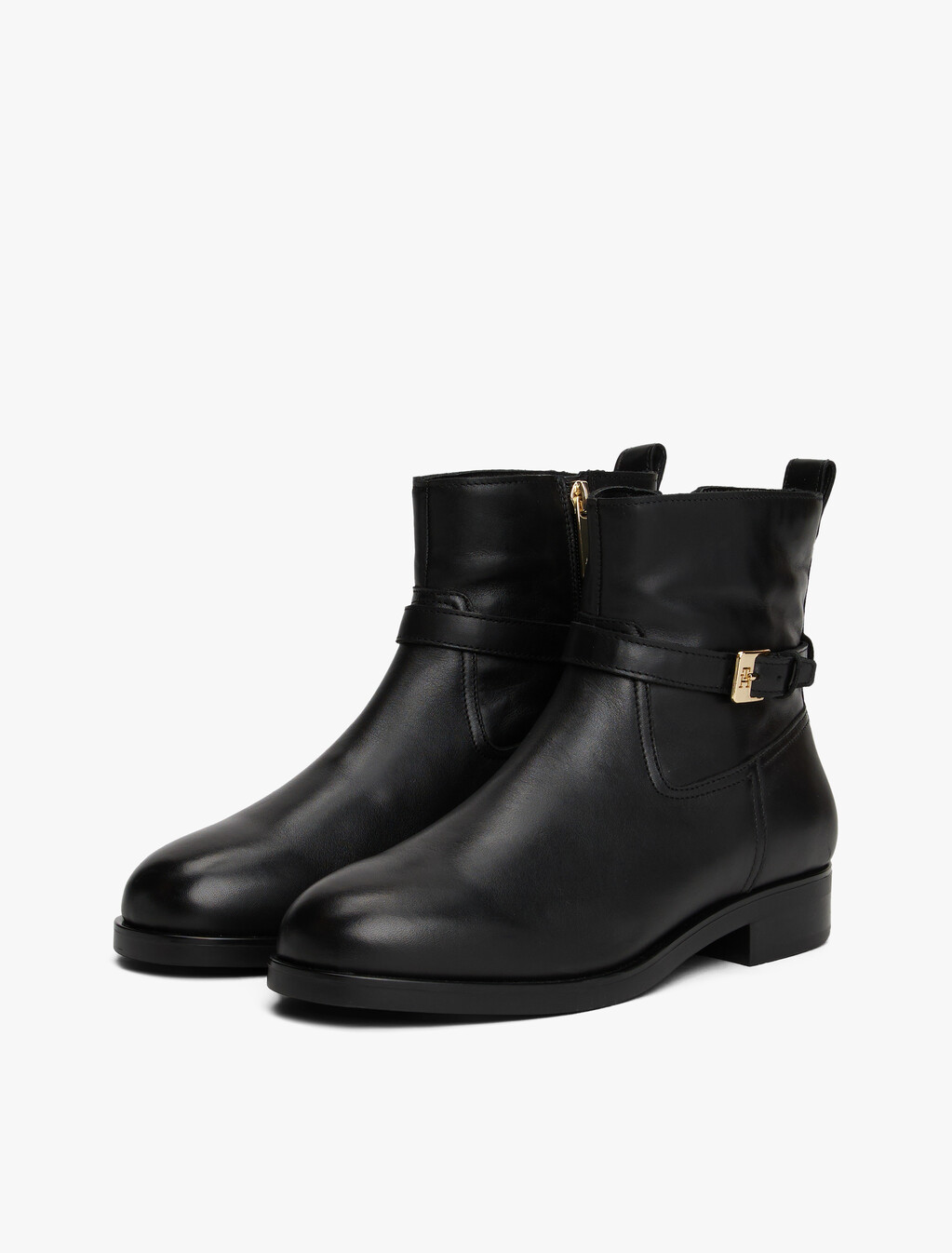 Leather Buckle Riding Boots, Black, hi-res