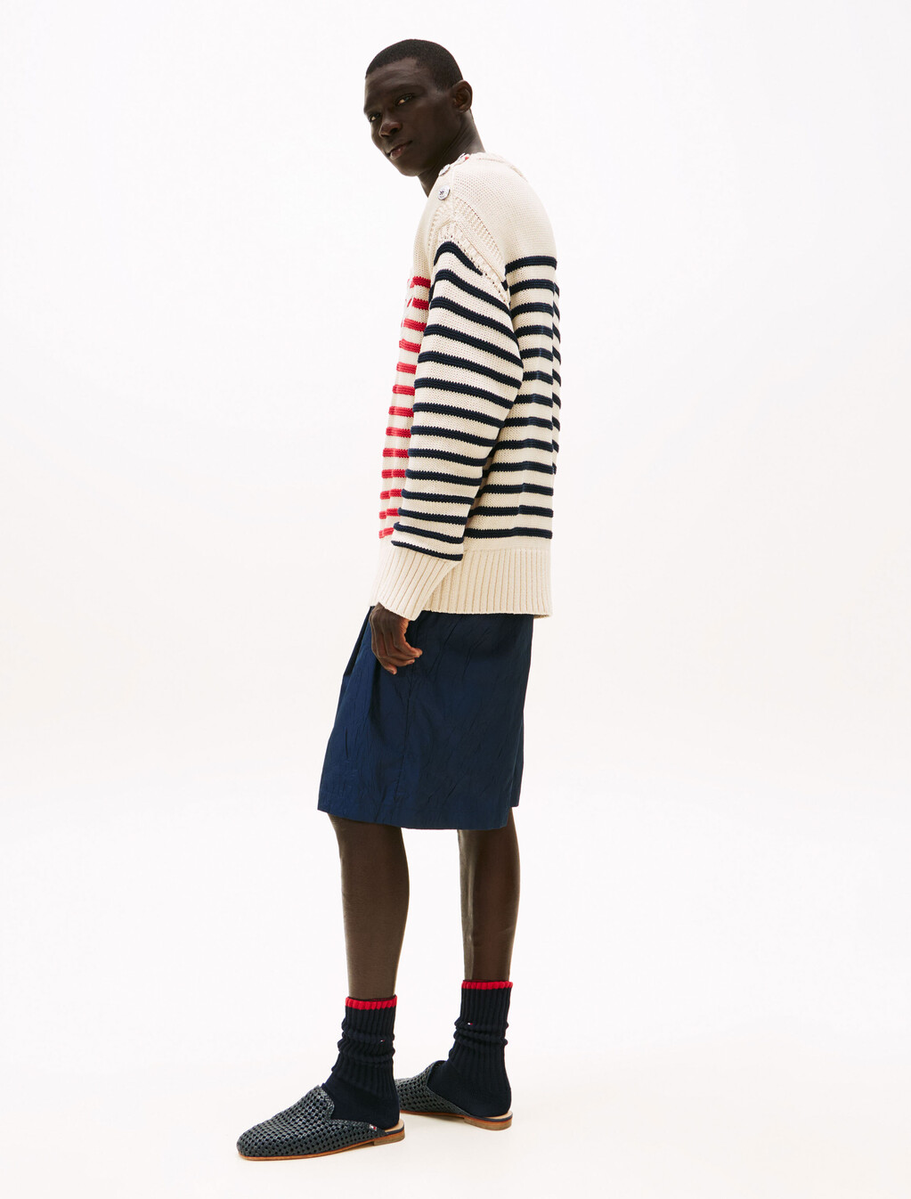 The Runway Collection Breton Stripe Jumper, Ecru / Red stripe, hi-res