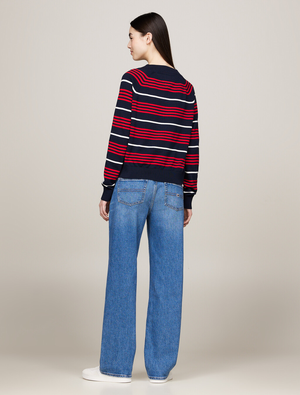 Relaxed V-Neck Stripe Jumper, Dark Night Navy / Stripe, hi-res