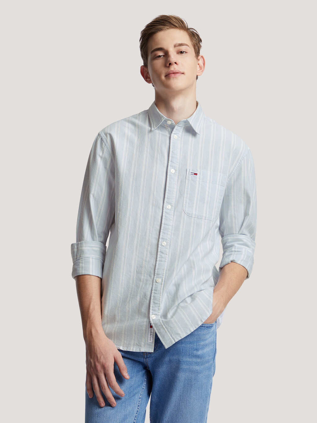 垂直條紋標準版型襯衫, Breezy Blue Stripe, hi-res