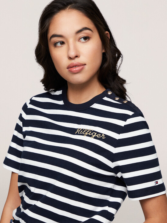 Gold Button Stripe T-Shirt