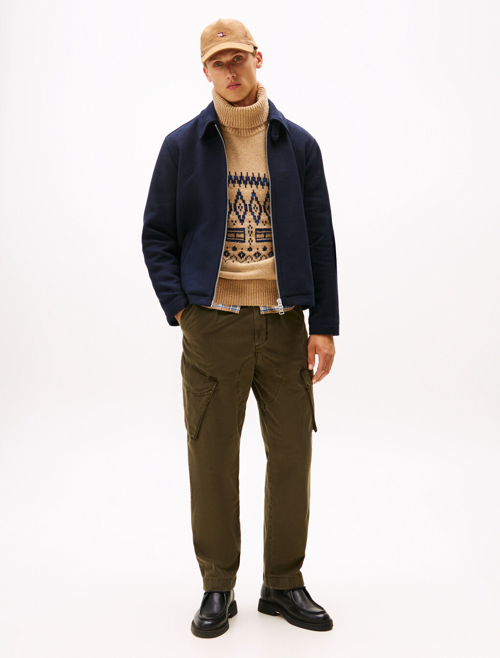 Straight Twill Cargo Trousers, Army Green, hi-res