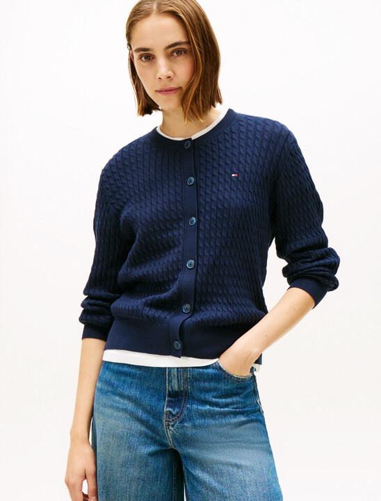 Cable Knit Crew Neck Cardigan