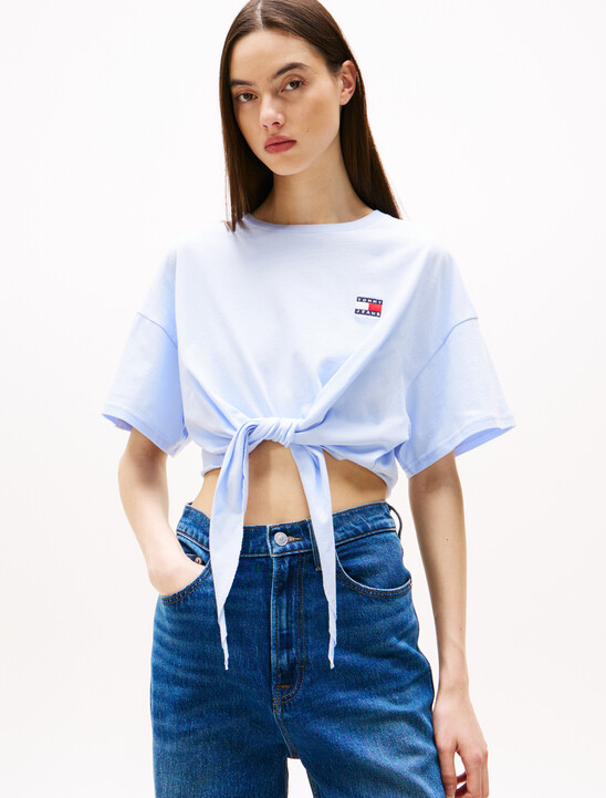 Tommy Badge Cropped Knot T-Shirt
