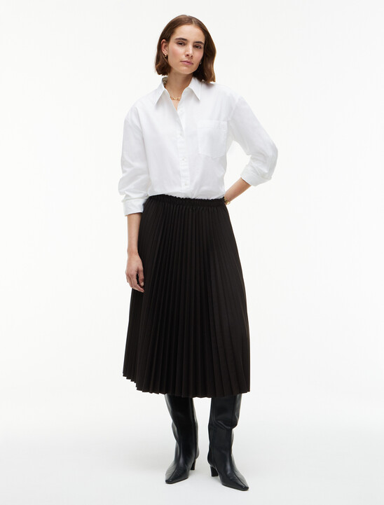 Pleated Twill Midi Skirt