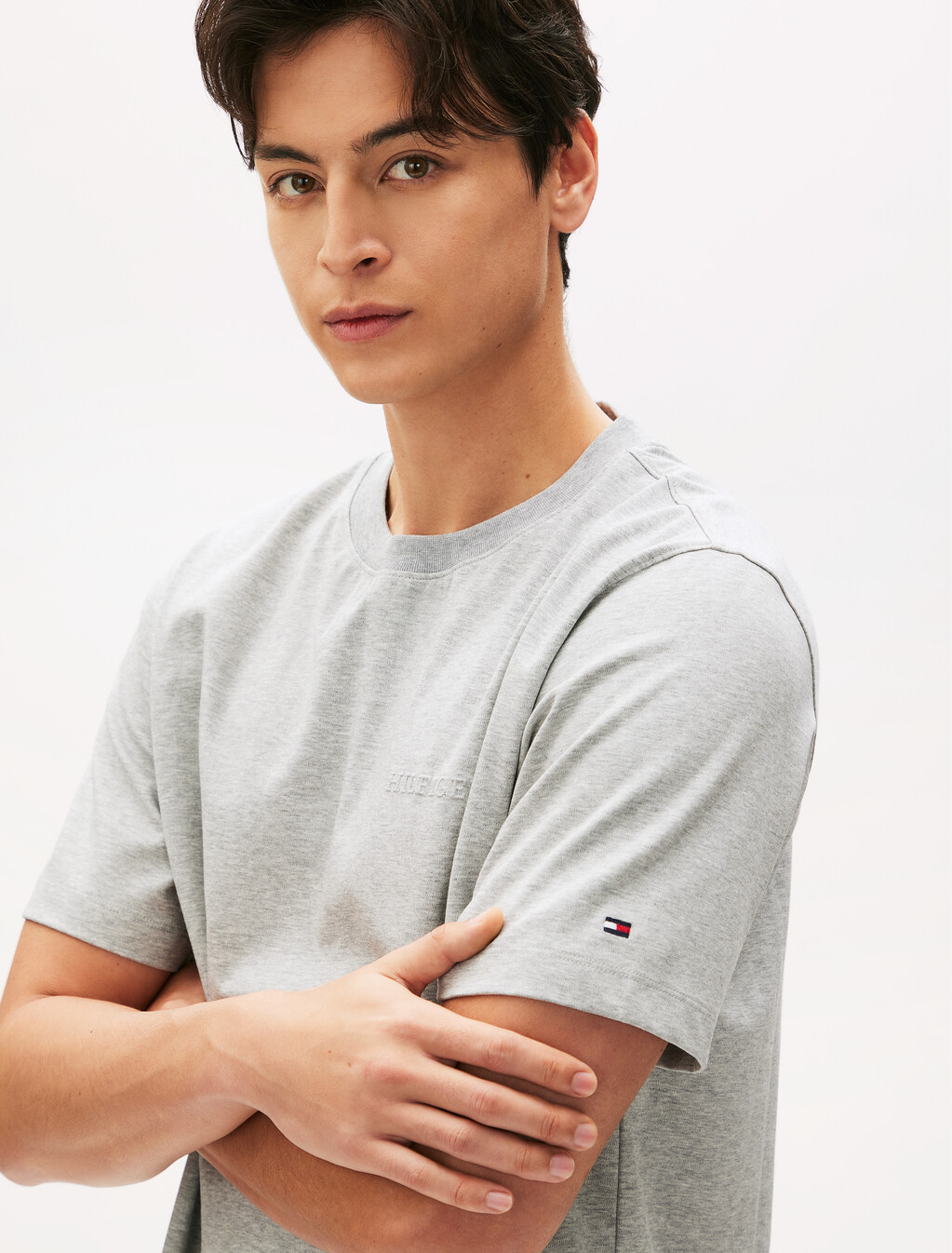 Hilfiger 壓花標誌 T 恤, Light Grey Heather, hi-res