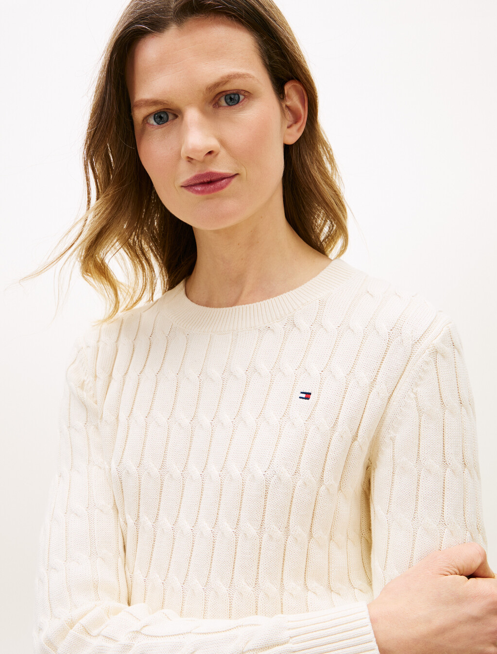 Cable Knit Crewneck Sweater, Calico, hi-res