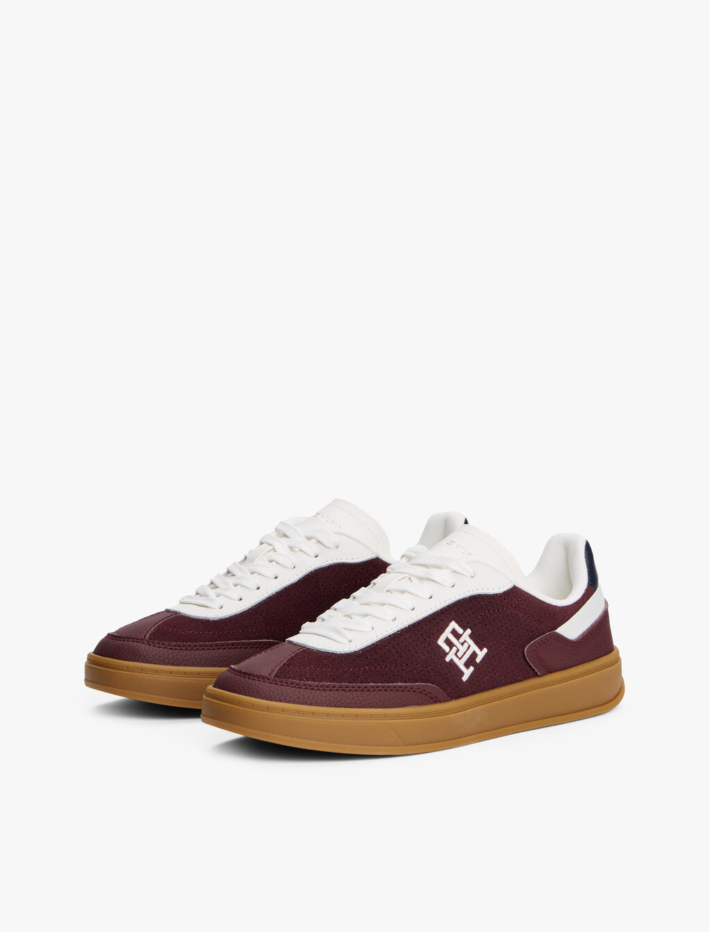 TH Monogram 拼色運動鞋, Burgundy Velvet/Ecru, hi-res