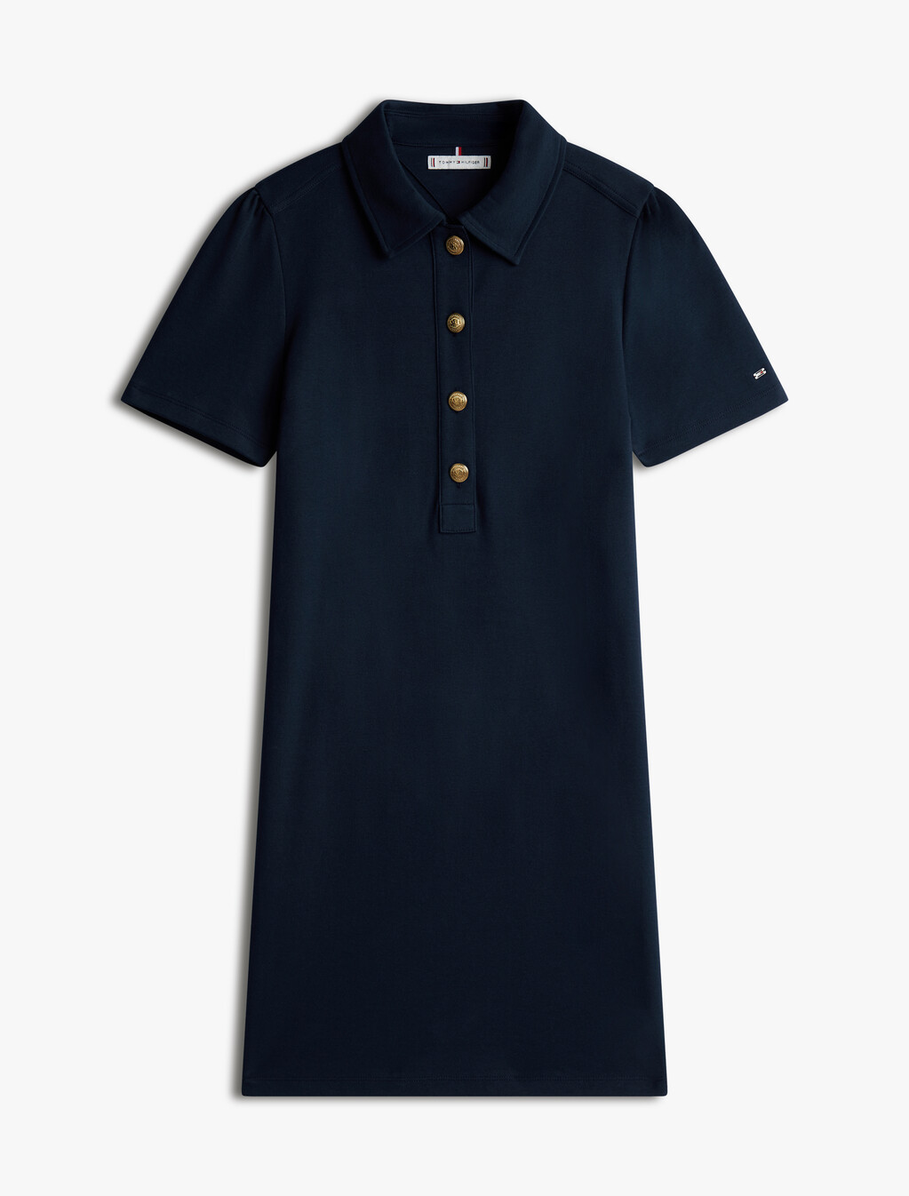 Golden Button Polo Dress, Dark Night Navy, hi-res