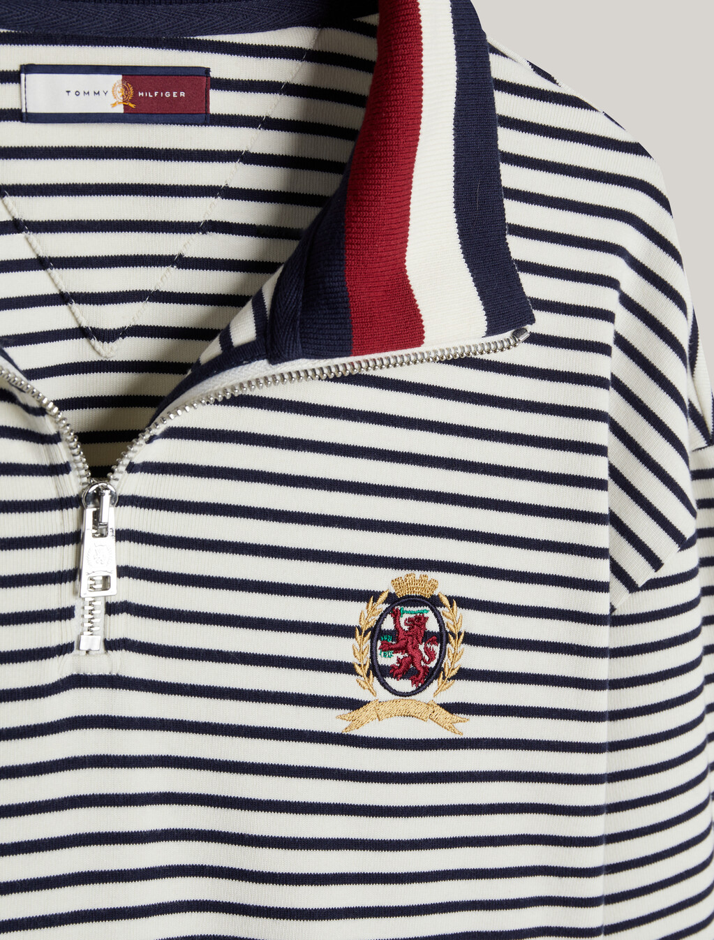 Crest Breton Stripe Half-Zip Sweatshirt, Ivory/Desert Sky, hi-res