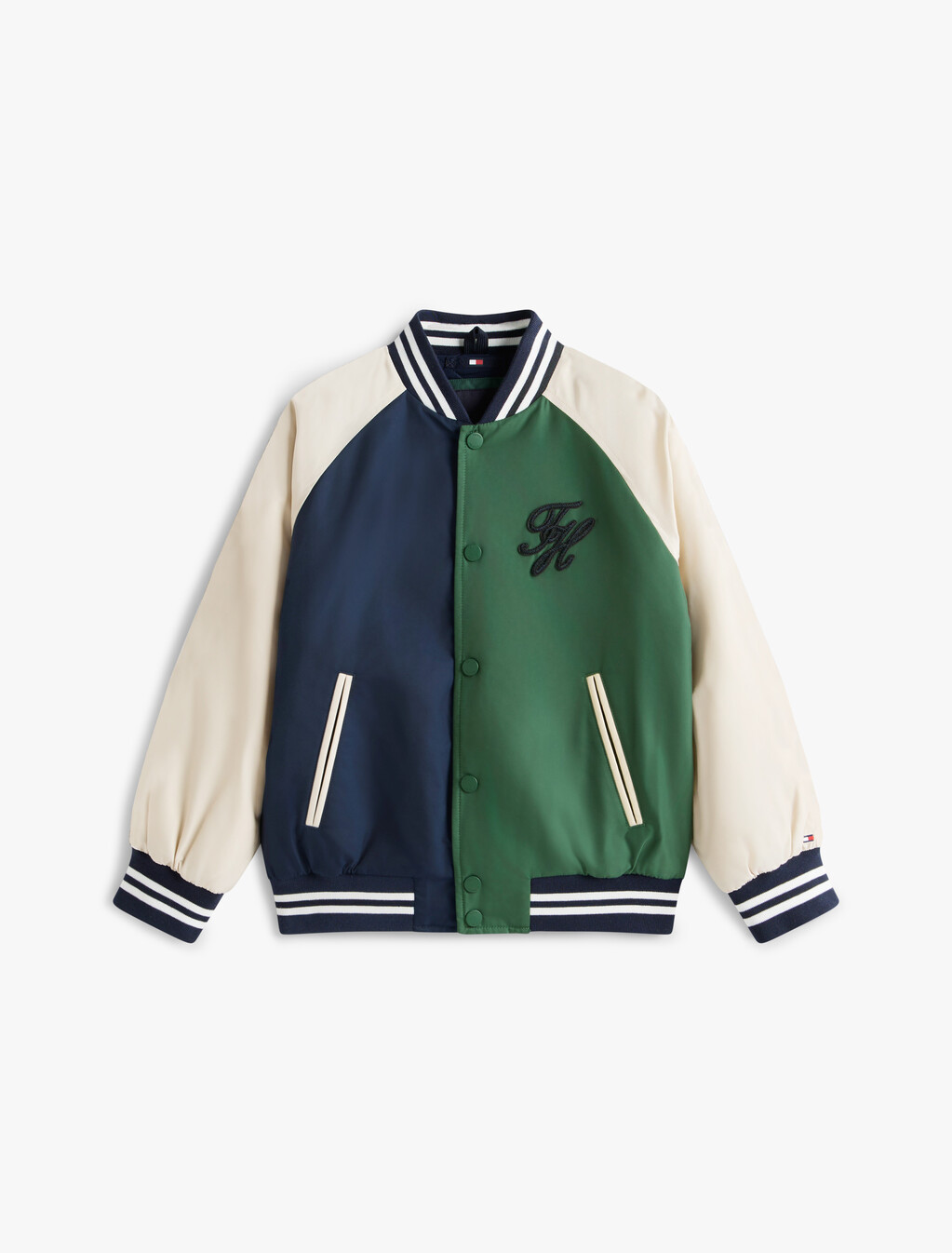 Logo Embroidery Relaxed Raglan Bomber Jacket, Dark Night Navy Colourblock, hi-res