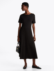 Midi Fit And Flare Dress, Black, hi-res