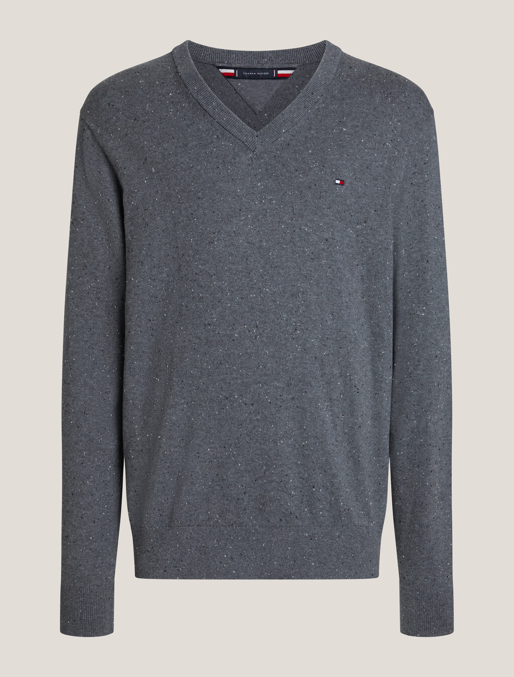 Cotton Cashmere V-Neck Jumper, Donegal Medium Grey Heather, hi-res