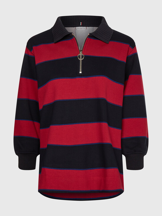 RELAXED HALF ZIP RUGBY STRIPE TOP