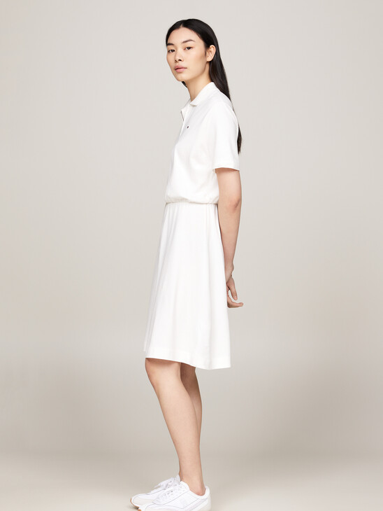 Zip Placket Fit And Flare Polo Dress