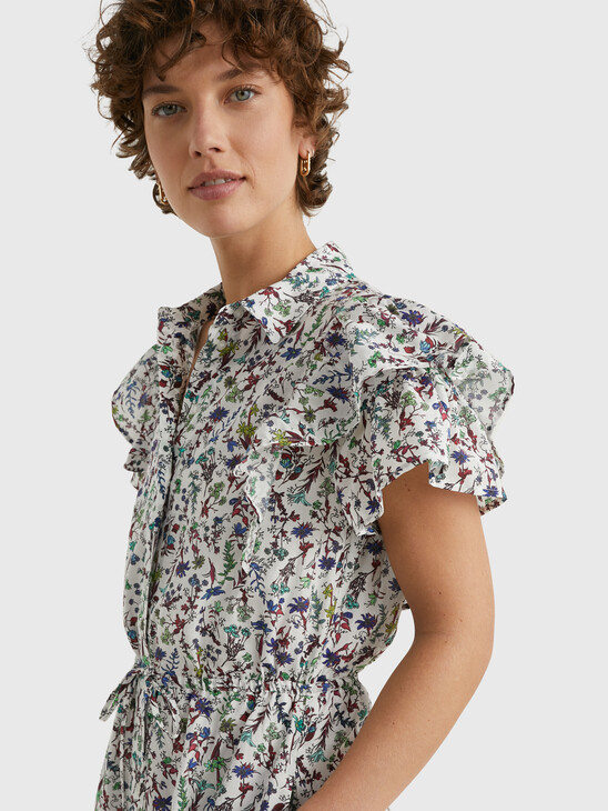 COASTAL FLORAL PRINT MIDI SHIRT DRESS