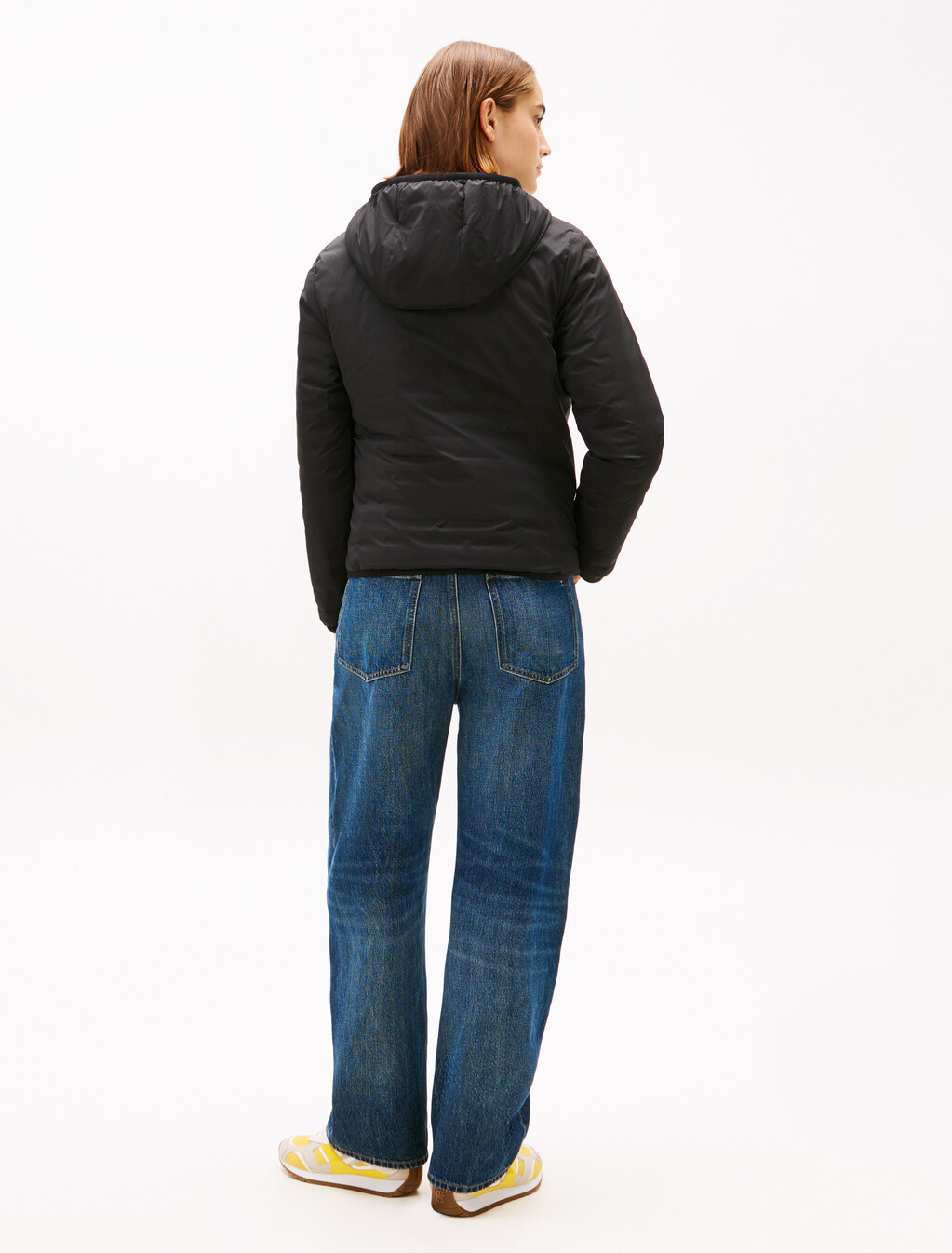 彈性尼龍輕盈羽絨雙面外套, Black, hi-res