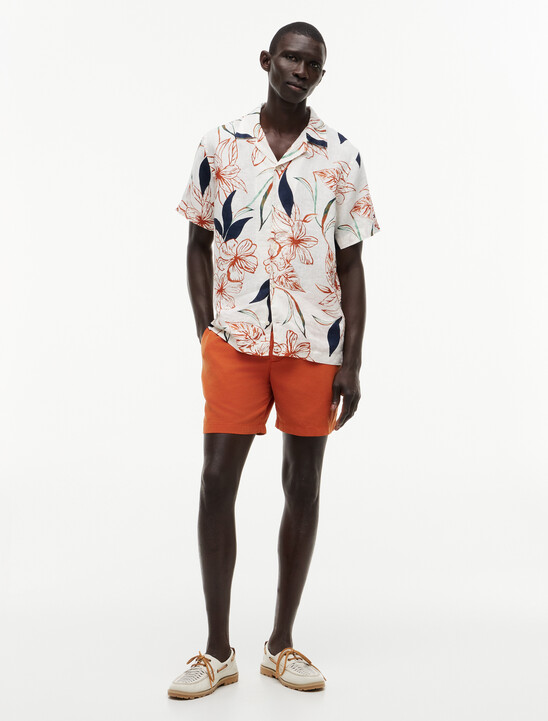 Regular Tropical Print Linen Short Sleeve Shirt